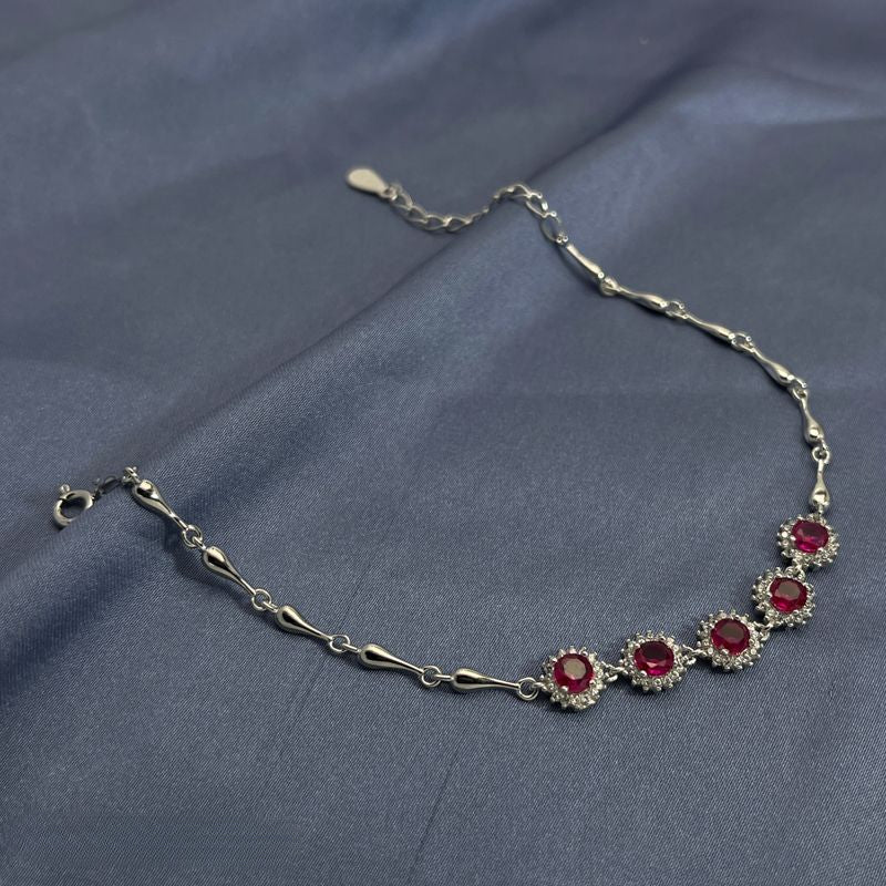 Fashionable and exquisite ruby flower sterling silver bracelet