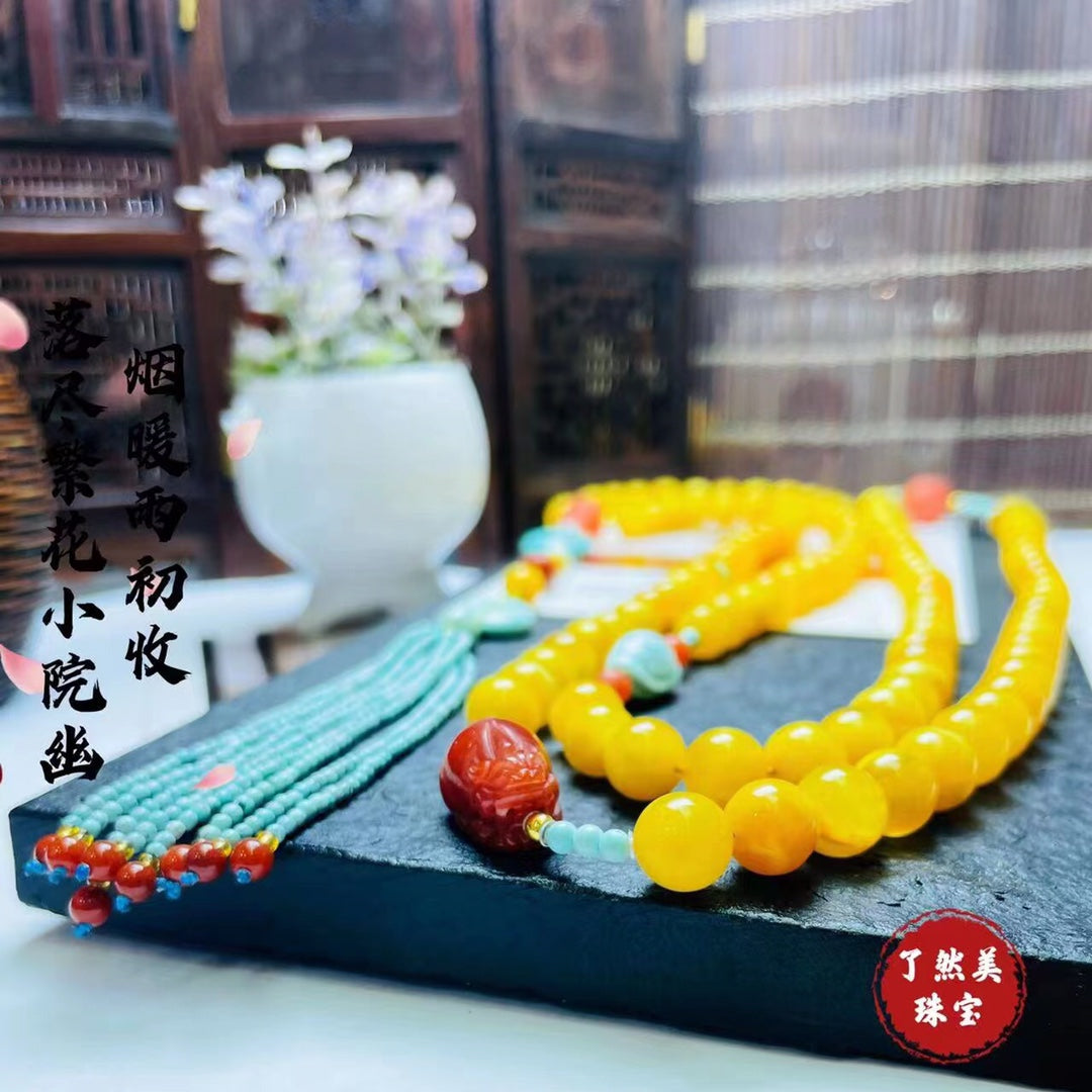 Chinese style 108 beeswax Buddhist beads necklace