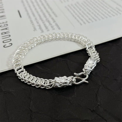 Fashionable Hip Hop Dragon Head Sterling Silver Interlocking Bracelet