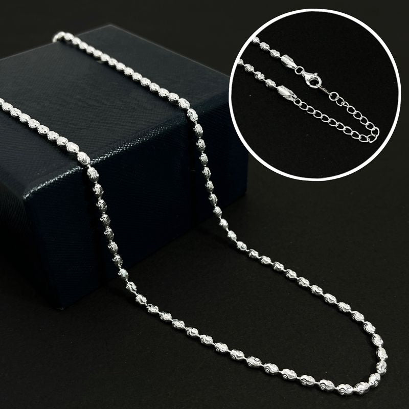 Exquisite Sterling Silver Wavy Egg Bead Men's Necklace