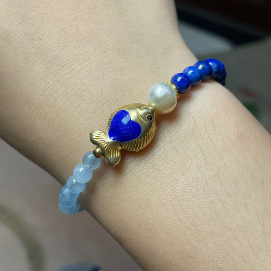 Aquamarine Lapis Gold Bracelet