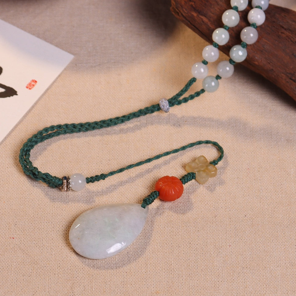 Chinese style jade inlaid sweater necklace