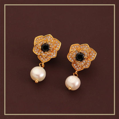 115-High Fashion Camellia Freshwater Pearl Earrings