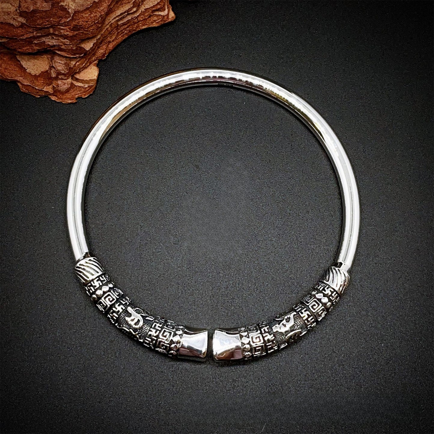 Chinese style golden hoop sterling silver bracelet