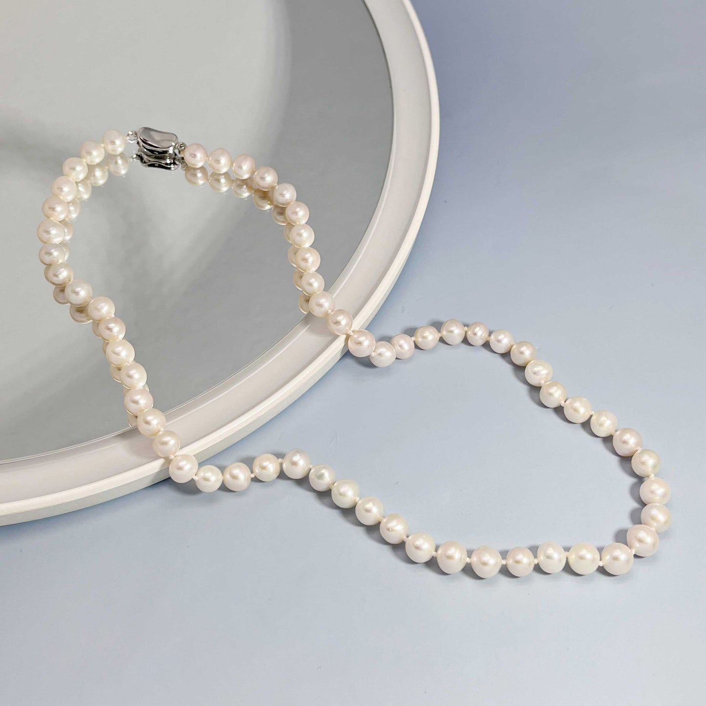 Fashion Heart Shaped Sterling Silver Pearl Necklace