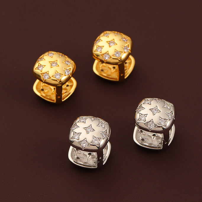 83-Simple retro three-dimensional square star zircon earrings