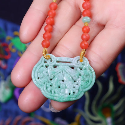 Chinese style natural jadeite and red nanhong necklace