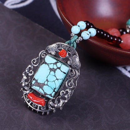 Natural high-end raw turquoise inlaid clothing necklace