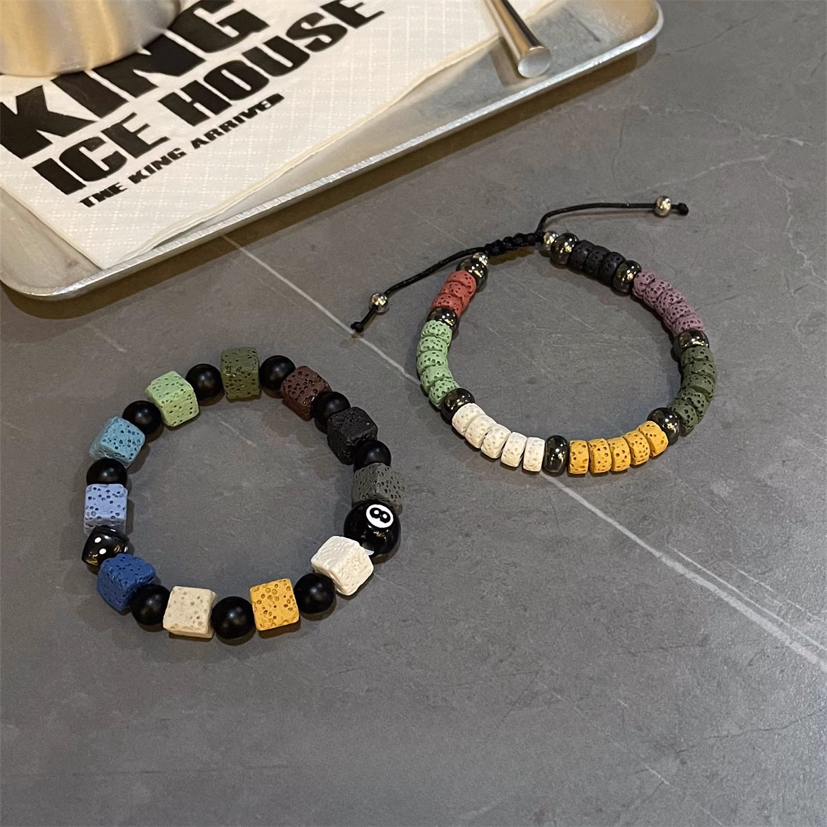 Hip Hop Billiards 8 Colored Volcanic Stone Bracelet