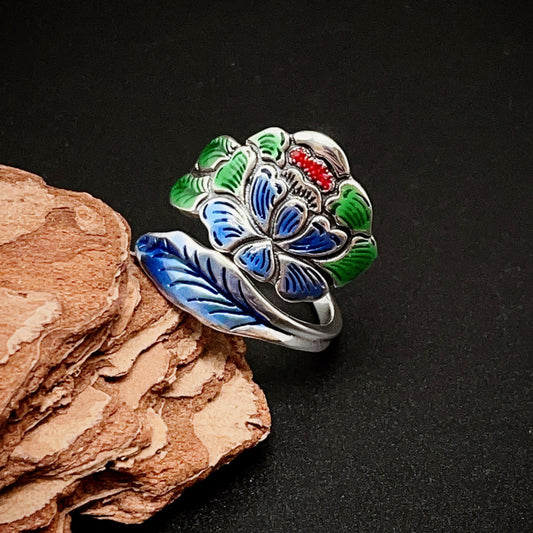 Fashion Peony Sterling Silver Ring