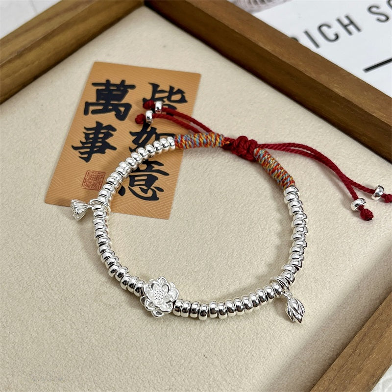 Chinese style peace and joy sterling silver wrap braided bracelet