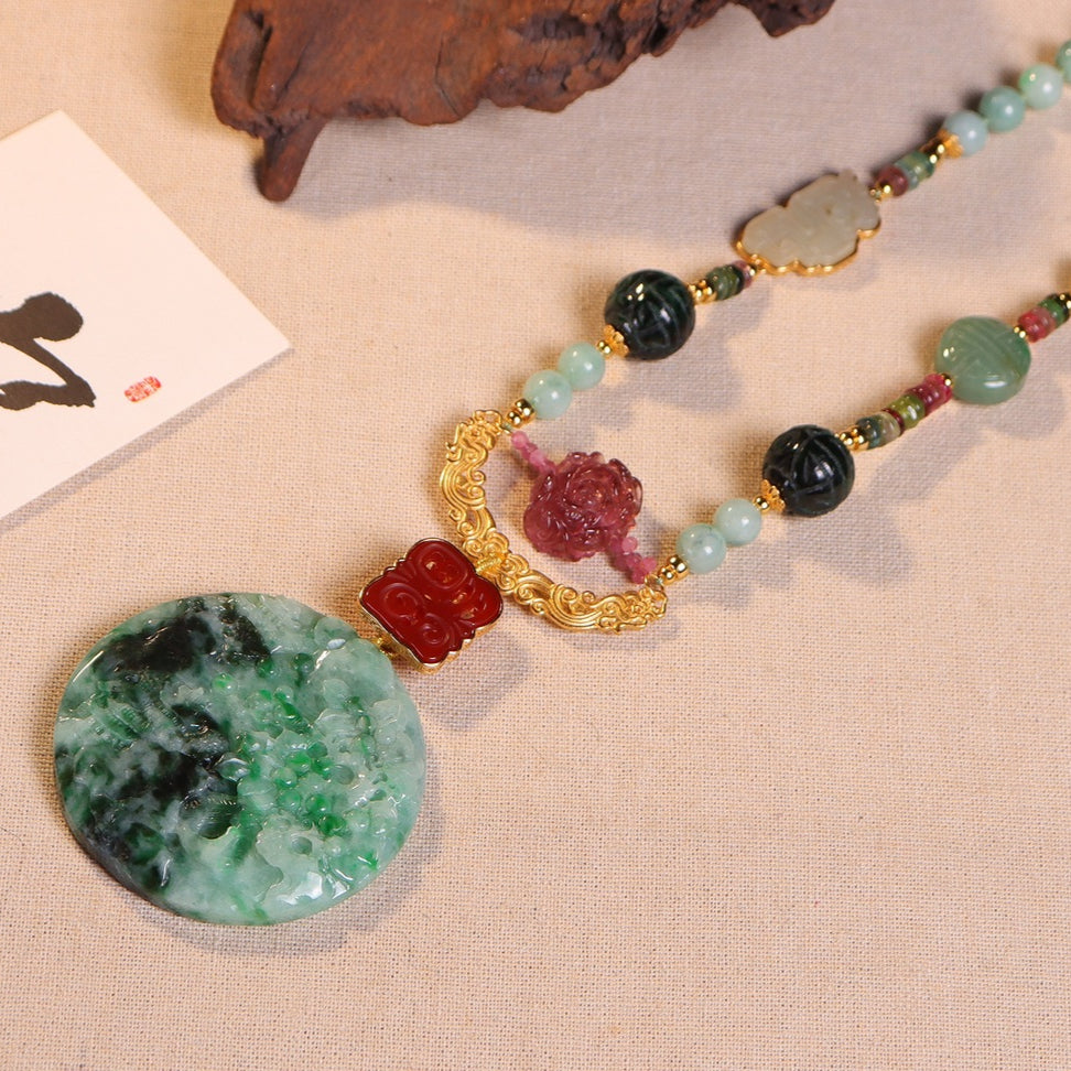 Chinese style jadeite costume necklace