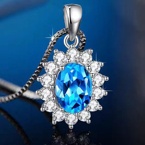 Elegant and noble blue zircon exquisite craftsmanship inlaid pendant necklace