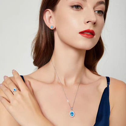 Elegant and noble blue zircon exquisite craftsmanship inlaid pendant necklace