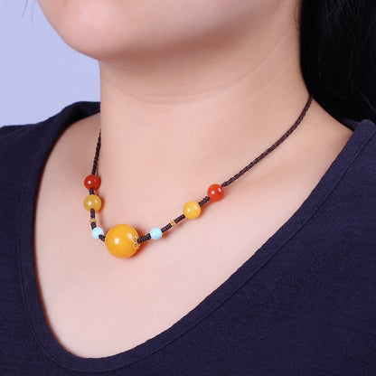 Chinese style natural beeswax woven necklace