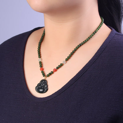 Chinese style 18k buckle tower green jasper necklace