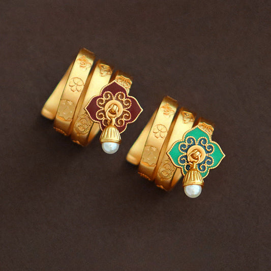 67-Chinese style vintage colorful oil drip flower ring