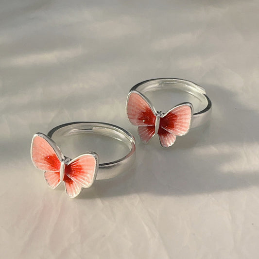 Chinese style enamel butterfly sterling silver ring