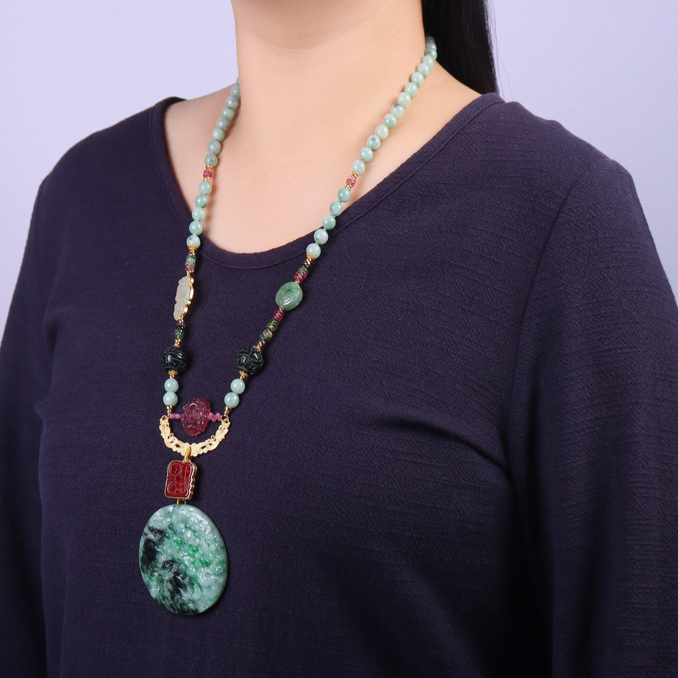 Chinese style jadeite costume necklace