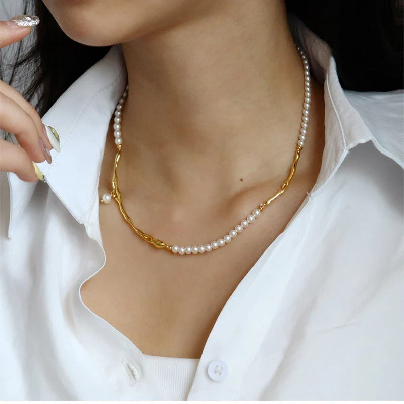 47-High-end elegant vintage pearl beaded necklace