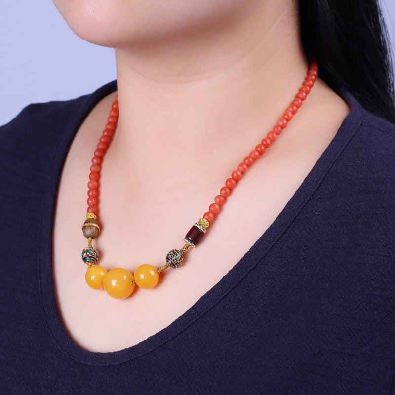 Chinese style beeswax red necklace