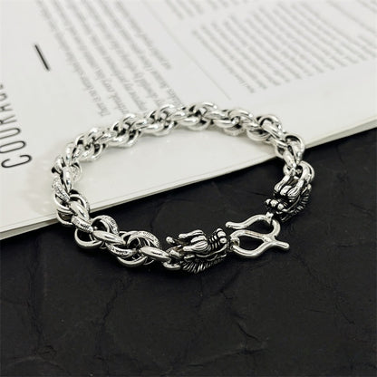 Personalized Dragon Head Sterling Silver Interlocking Bracelet