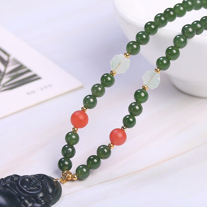 Chinese style 18k buckle tower green jasper necklace