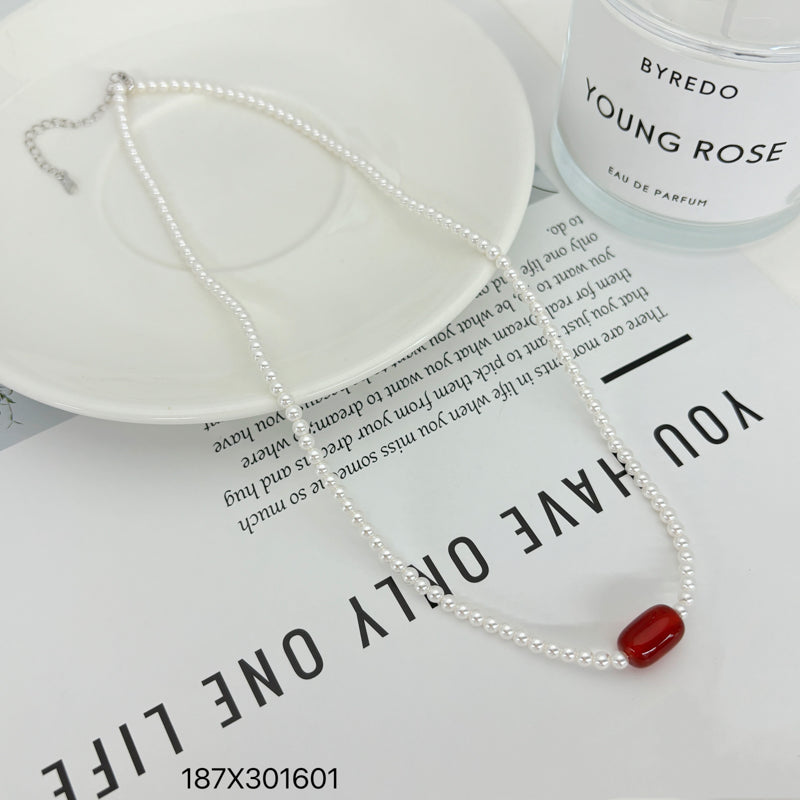 New Chinese style red imitation pearl necklace