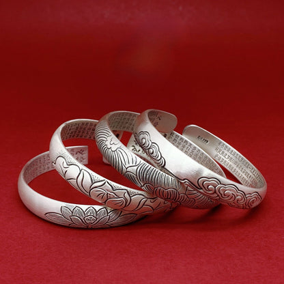 Chinese style lotus sterling silver bracelet