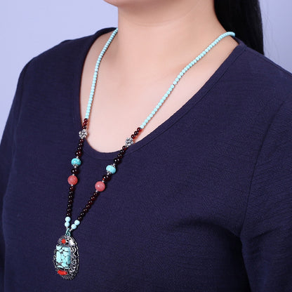 Natural high-end raw turquoise inlaid clothing necklace