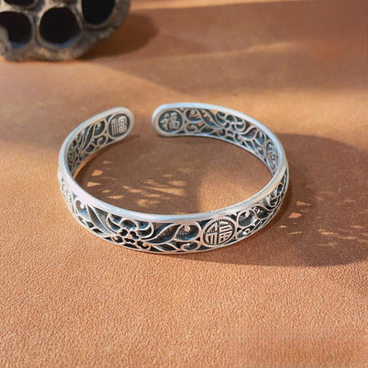 Vintage hollow carved sterling silver bracelet