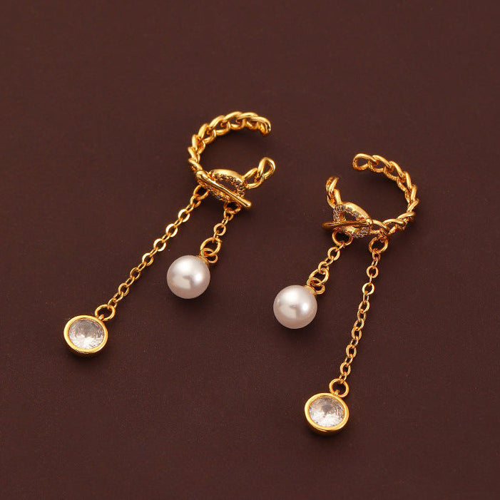 74-High-grade pearl ot buckle tassel ear bone clip non-pierced earrings