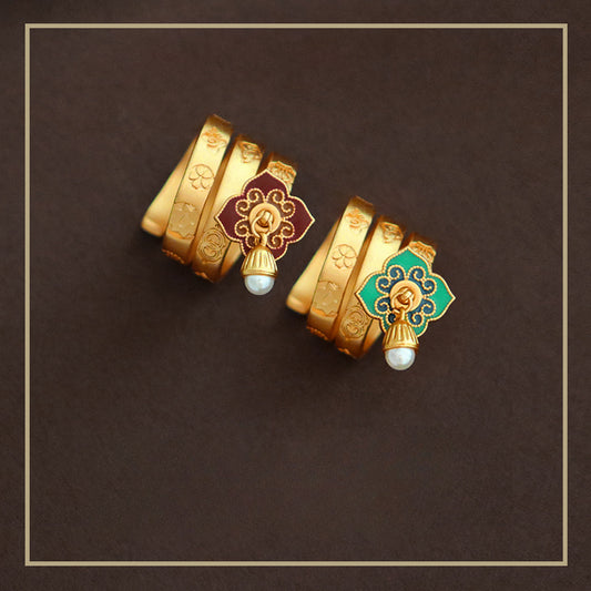 67-Chinese style vintage colorful oil drip flower ring