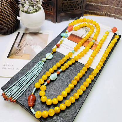 Chinese style 108 beeswax Buddhist beads necklace