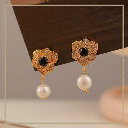 115-High Fashion Camellia Freshwater Pearl Earrings