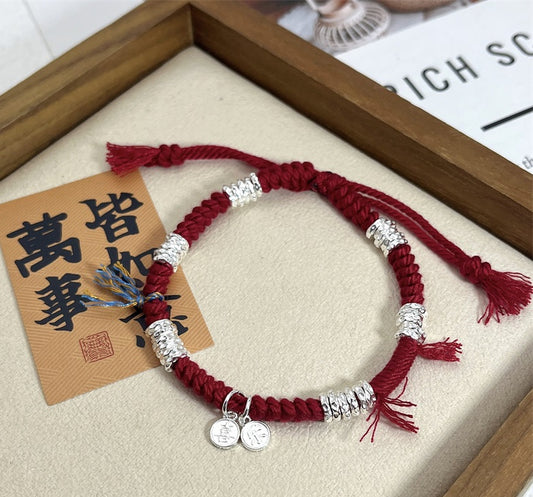 New Chinese style sterling silver happy brand braided bracelet