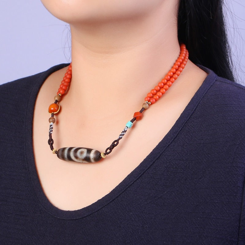 Chinese Dzi Bead Necklace