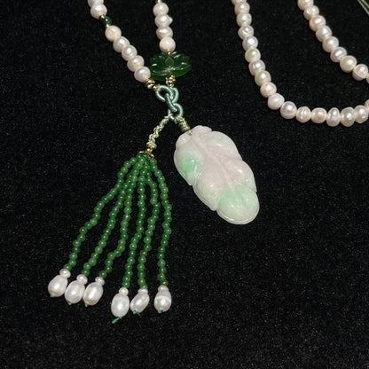 Chinese style freshwater pearl jadeite necklace