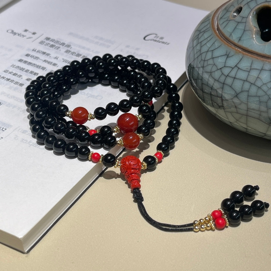 Chinese style obsidian 108 Buddhist beads dual-purpose necklace