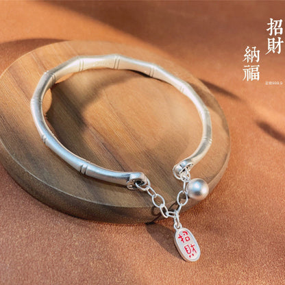 China ancient bamboo fortune-bringing sterling silver couple bracelet