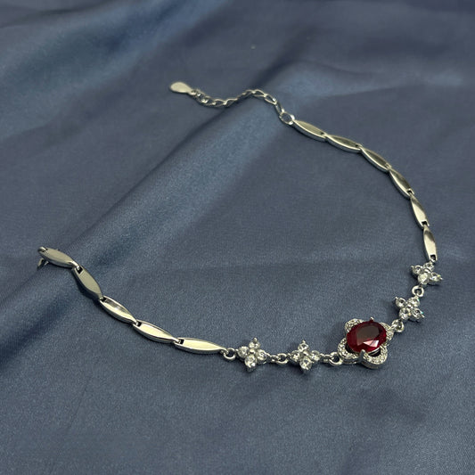 Fashionable and elegant ruby flower sterling silver bracelet