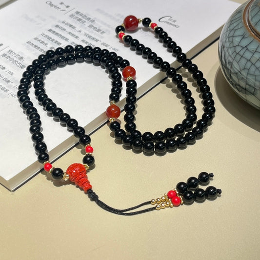 Chinese style obsidian 108 Buddhist beads dual-purpose necklace