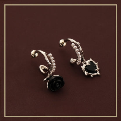 84-High-end retro heart flower pearl earrings