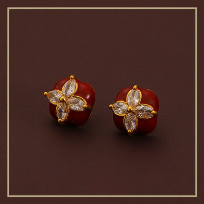 87-Elegant and noble retro four-leaf clover zircon red oil drop earrings