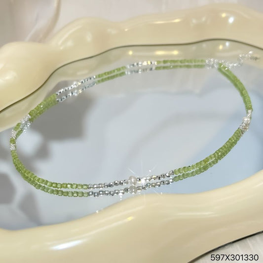 High-end elegant sterling silver peridot necklace