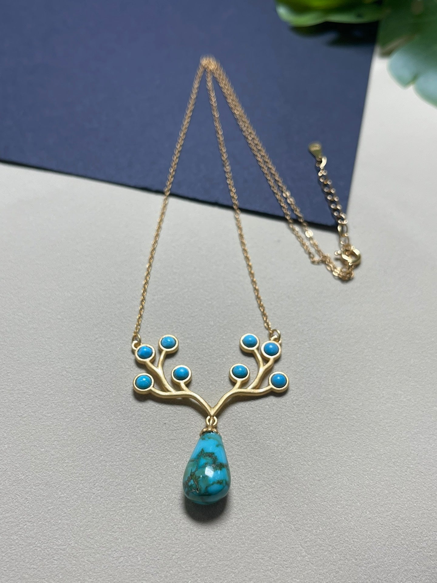 Raw turquoise drop pendant necklace