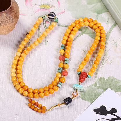 Chinese style beeswax 108 beads crossbody bracelet