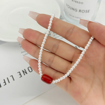 New Chinese style red imitation pearl necklace