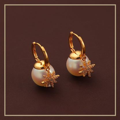 94-Retro Fashion Eight-pointed Star Pearl Zircon Earrings