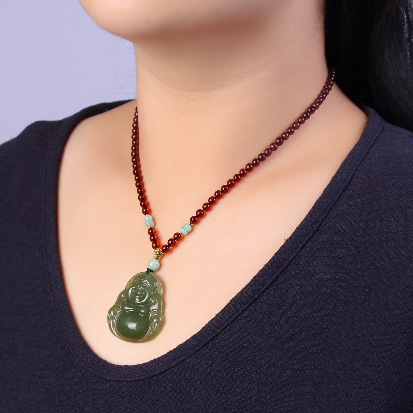 Fashion natural Hetian jade Buddha necklace